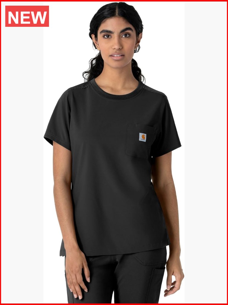 Women's Scrub Top Crew Neck Short Sleeve Zip Pocket
